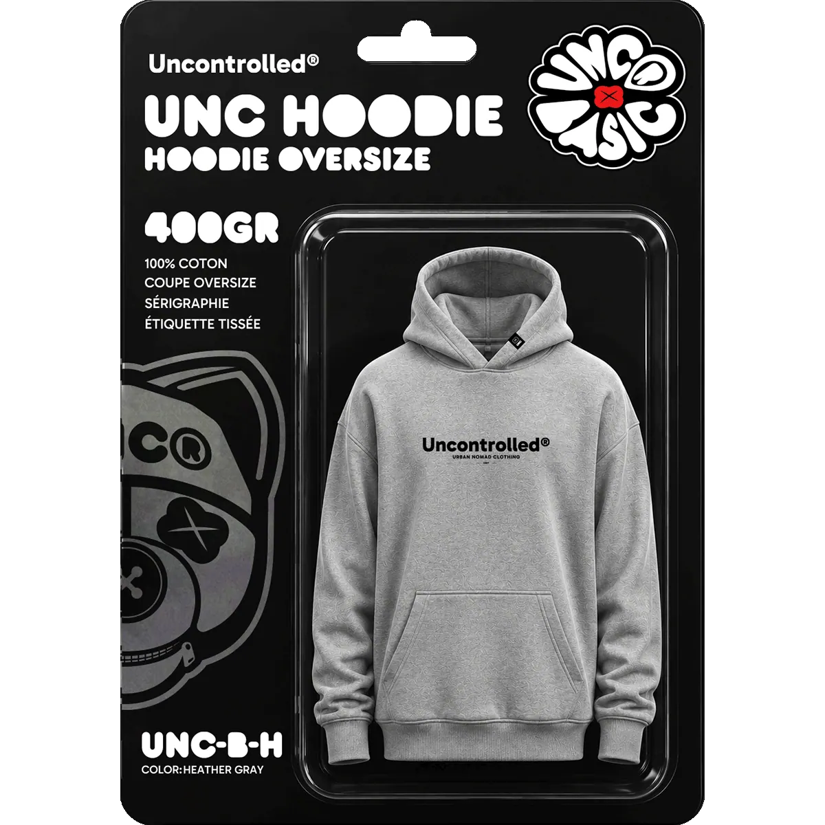 Hoodie Oversize gris chiné UNC Basic