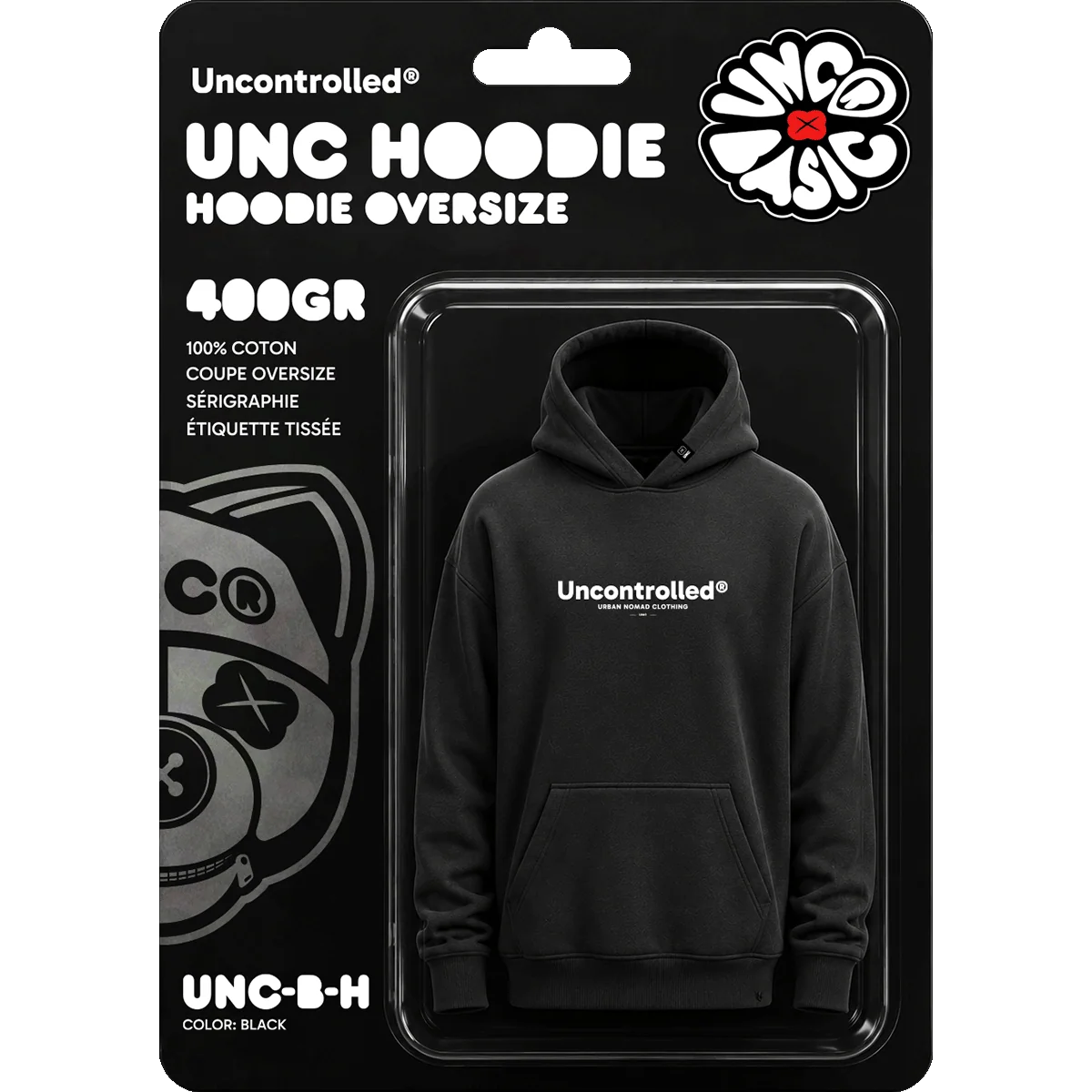 Hoodie Oversize noir UNC Basic